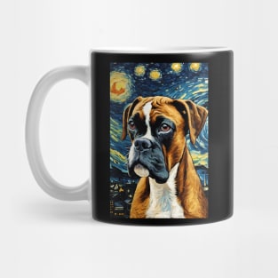 Boxer Dog Breed Painting in a Van Gogh Starry Night Art Style Mug